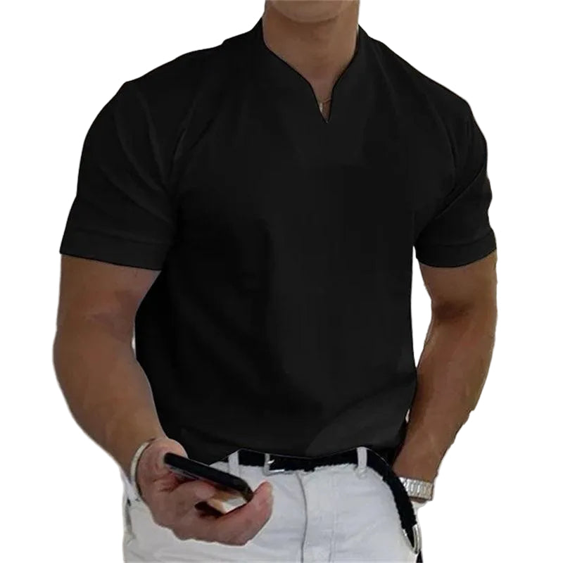 Sir Duke Notched V-Neck Short Sleeve Polo Shirt