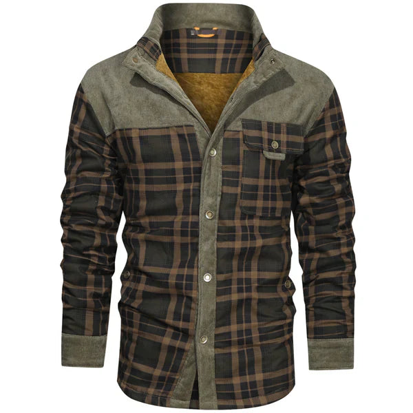 Sir Robert Retro Plaid Reverse Collar Thermal Fleece Jacket