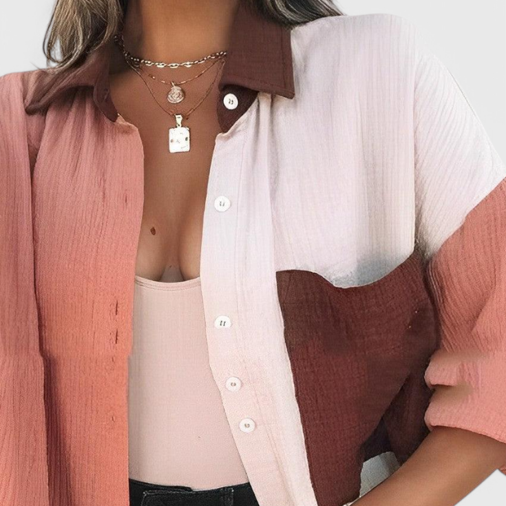 Lady Penelope Colour-Block Button-Up Blouse