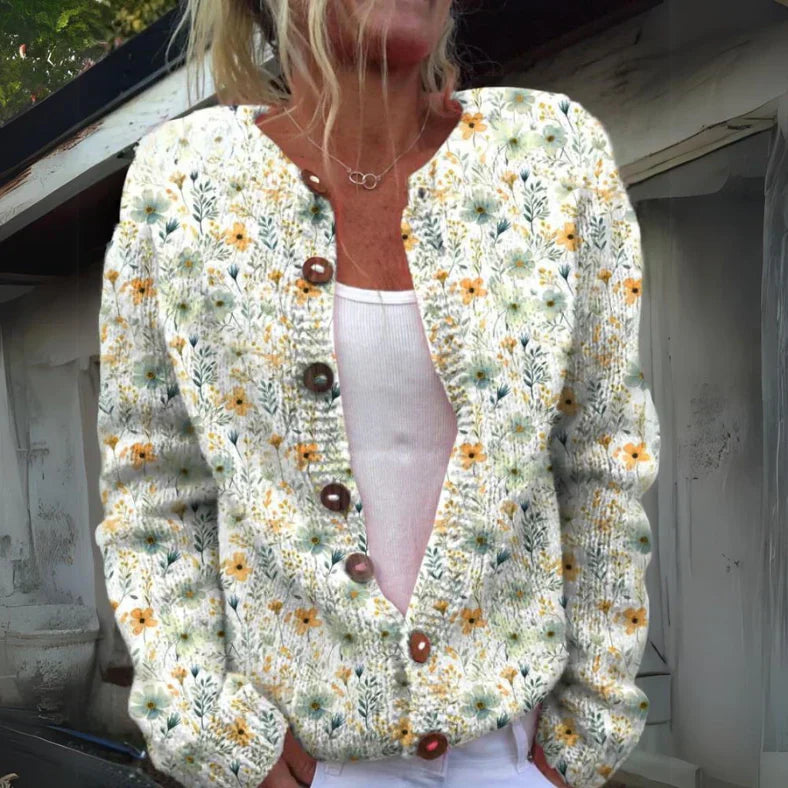 Lady Rae Floral Pattern Knit Cardigan