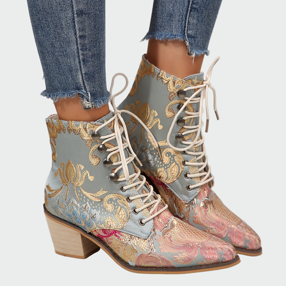 Lady Octavia Leather Boots With Floral Motif