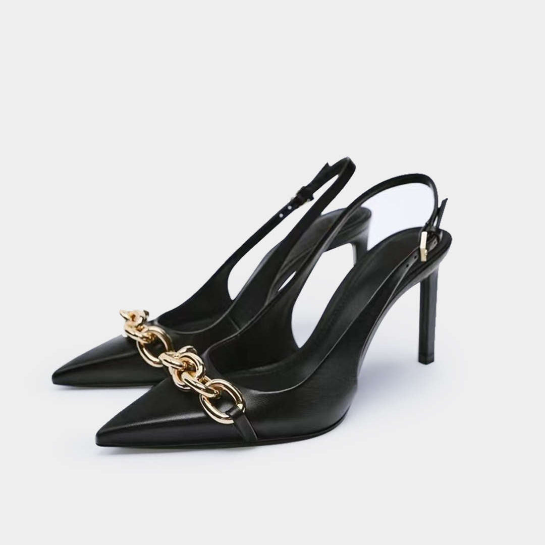 Lady Odalys Metallic Heels with Chain Detail