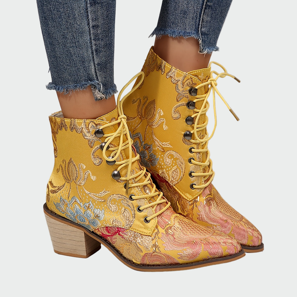 Lady Octavia Leather Boots With Floral Motif