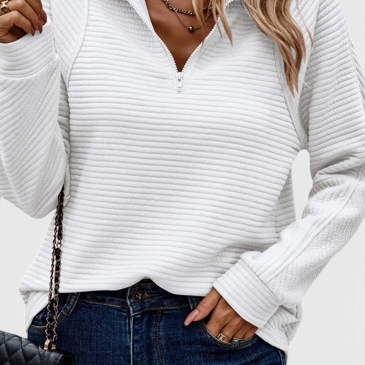 Lady Helene V-Neck Zip Knit Jumper with Long Sleeves