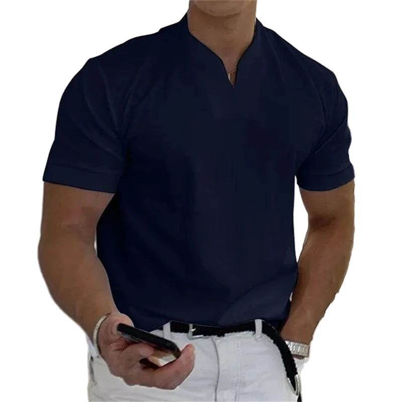 Sir Duke Notched V-Neck Short Sleeve Polo Shirt