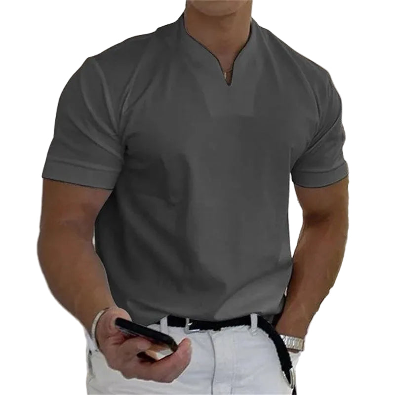 Sir Duke Notched V-Neck Short Sleeve Polo Shirt
