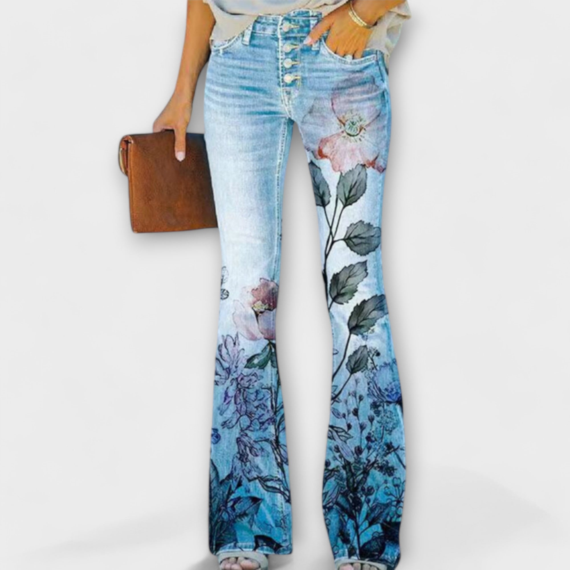 Lady Blossom Button Detail Wide-Leg Trousers