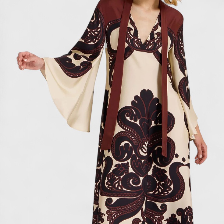Lady Harper Long Dress with High Neck and Grenadilla Print