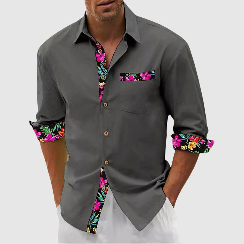 Sir Leonard Floral Accent Trim Long Sleeve Shirt