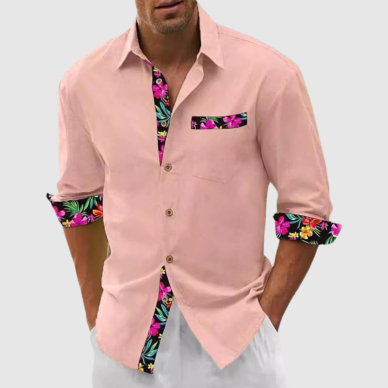 Sir Leonard Floral Accent Trim Long Sleeve Shirt