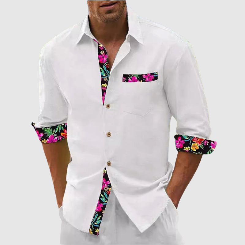 Sir Leonard Floral Accent Trim Long Sleeve Shirt