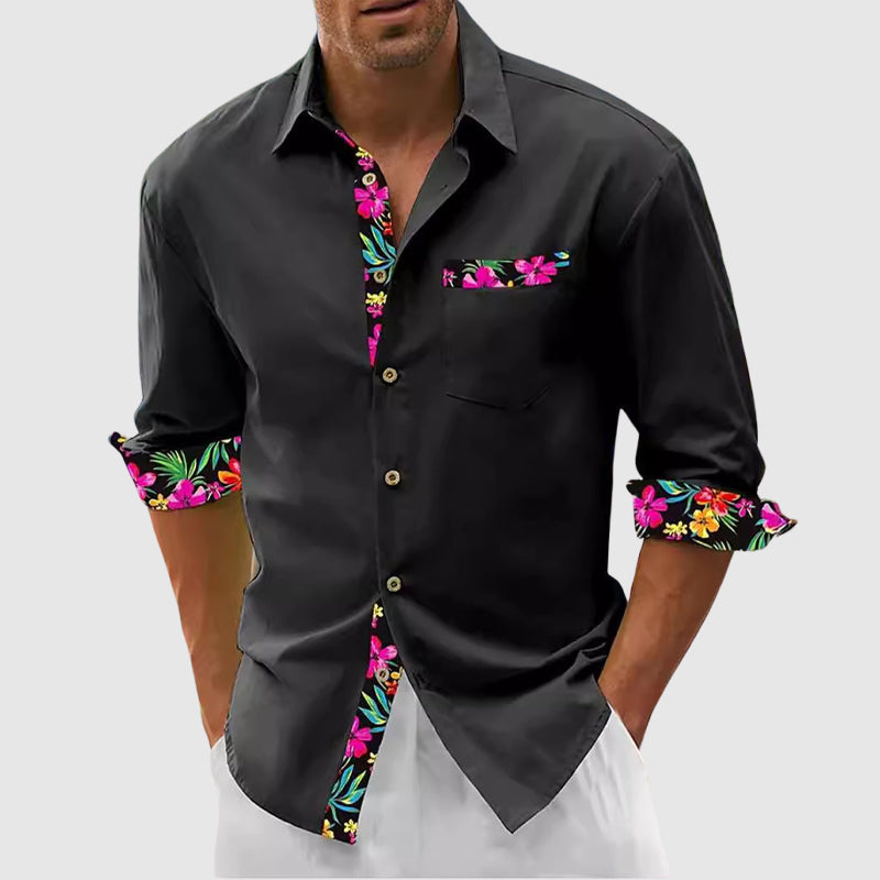 Sir Leonard Floral Accent Trim Long Sleeve Shirt