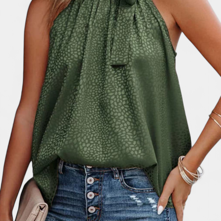 Lady Georgia Sleeveless Leopard Top with High Neck and Bow