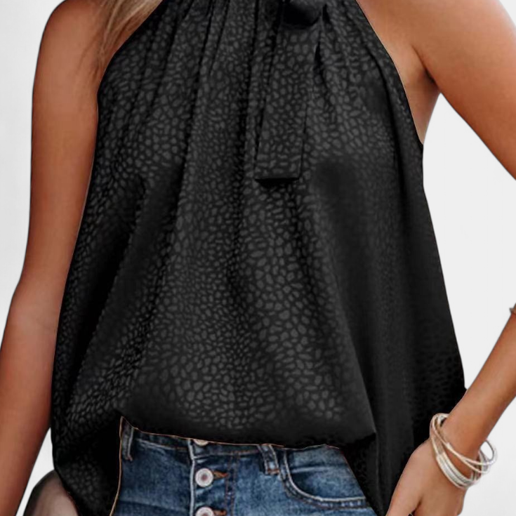 Lady Georgia Sleeveless Leopard Top with High Neck and Bow