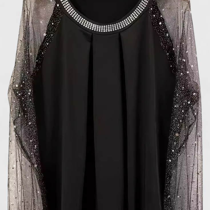 Lady Jane Elegant Blouse with Tulle Sleeves and Strass Accents