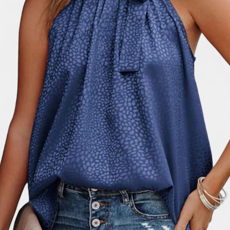 Lady Georgia Sleeveless Leopard Top with High Neck and Bow