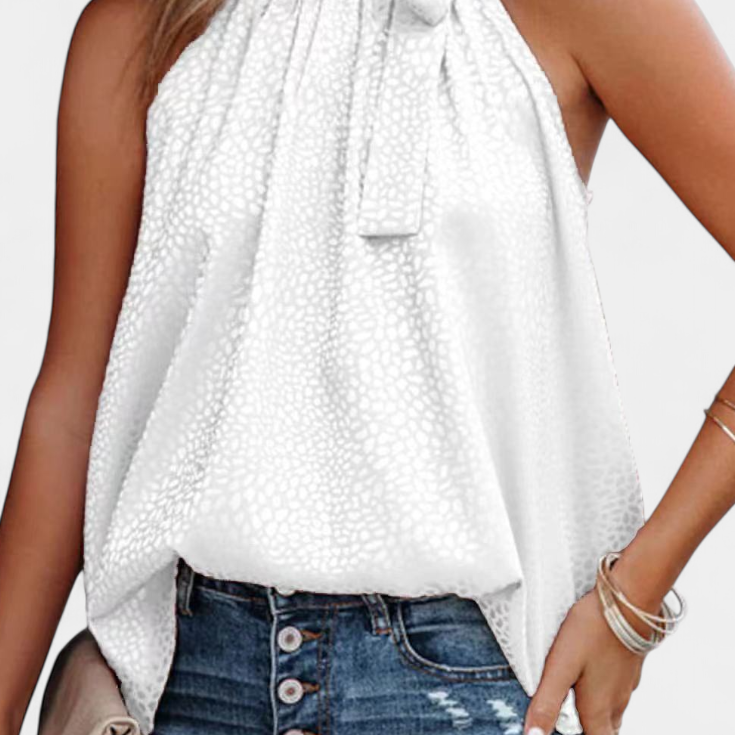 Lady Georgia Sleeveless Leopard Top with High Neck and Bow