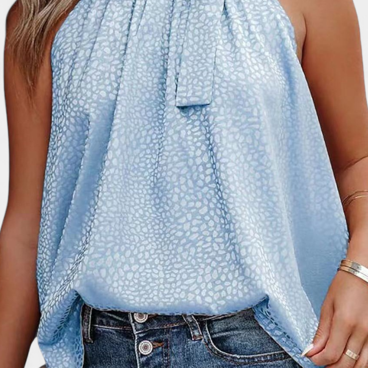 Lady Georgia Sleeveless Leopard Top with High Neck and Bow