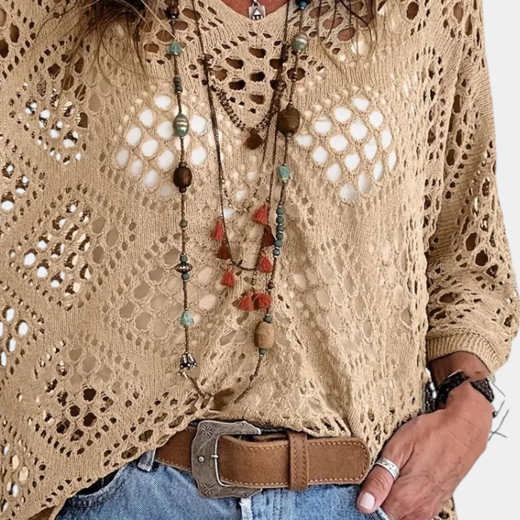 Lady Madeleine Long-Sleeve Cotton Lace Blouse