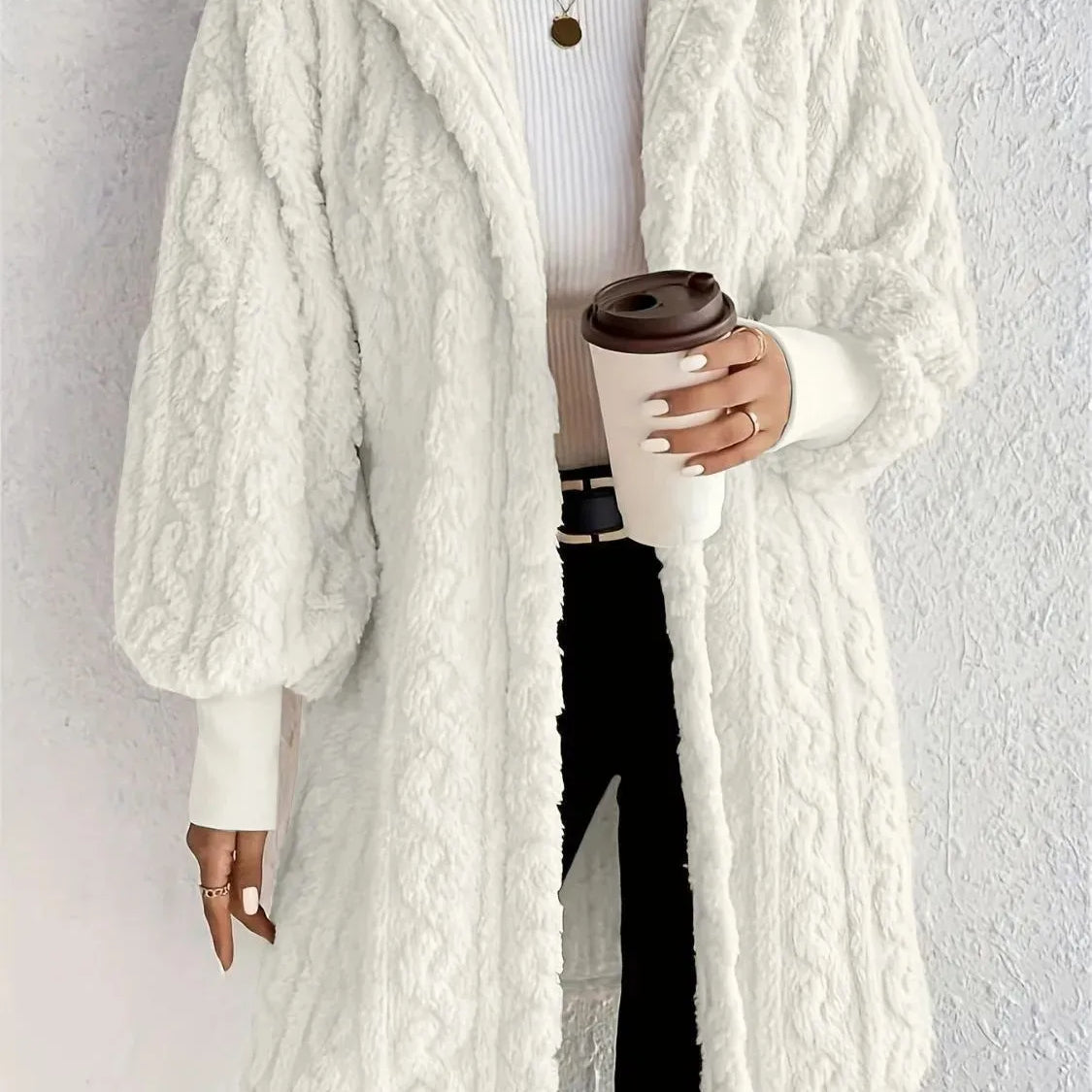 Lady Grace Fleece Hoodie Trench Coat