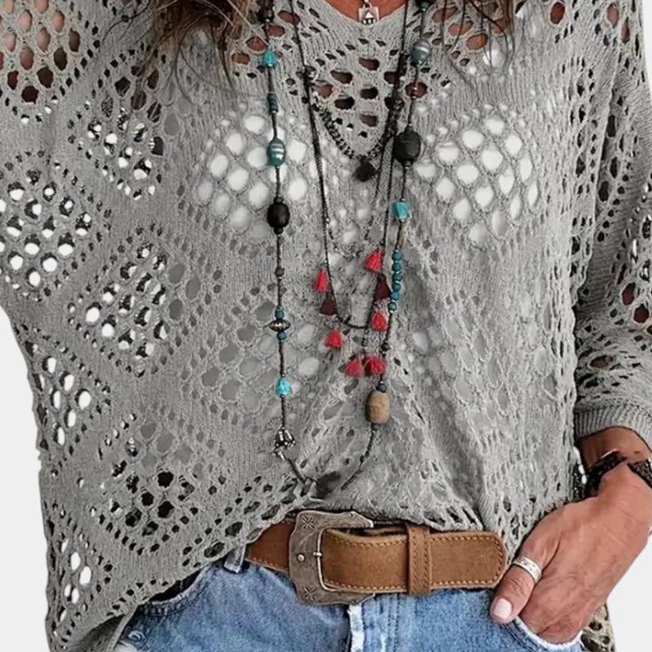 Lady Madeleine Long-Sleeve Cotton Lace Blouse