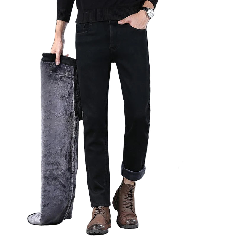 Sir Gareth Fleece-Lined Black Denim Jeans