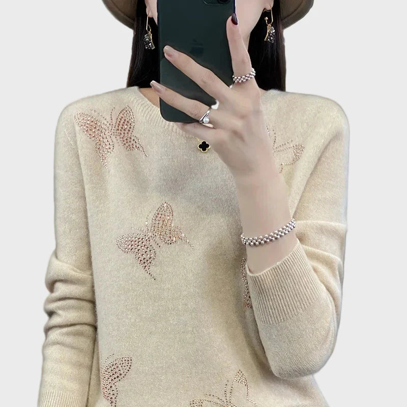 Lady Laura Knitted Turtleneck with Butterfly Pattern