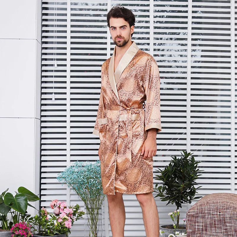 Sir Saul Printed Satin Kimono Gown