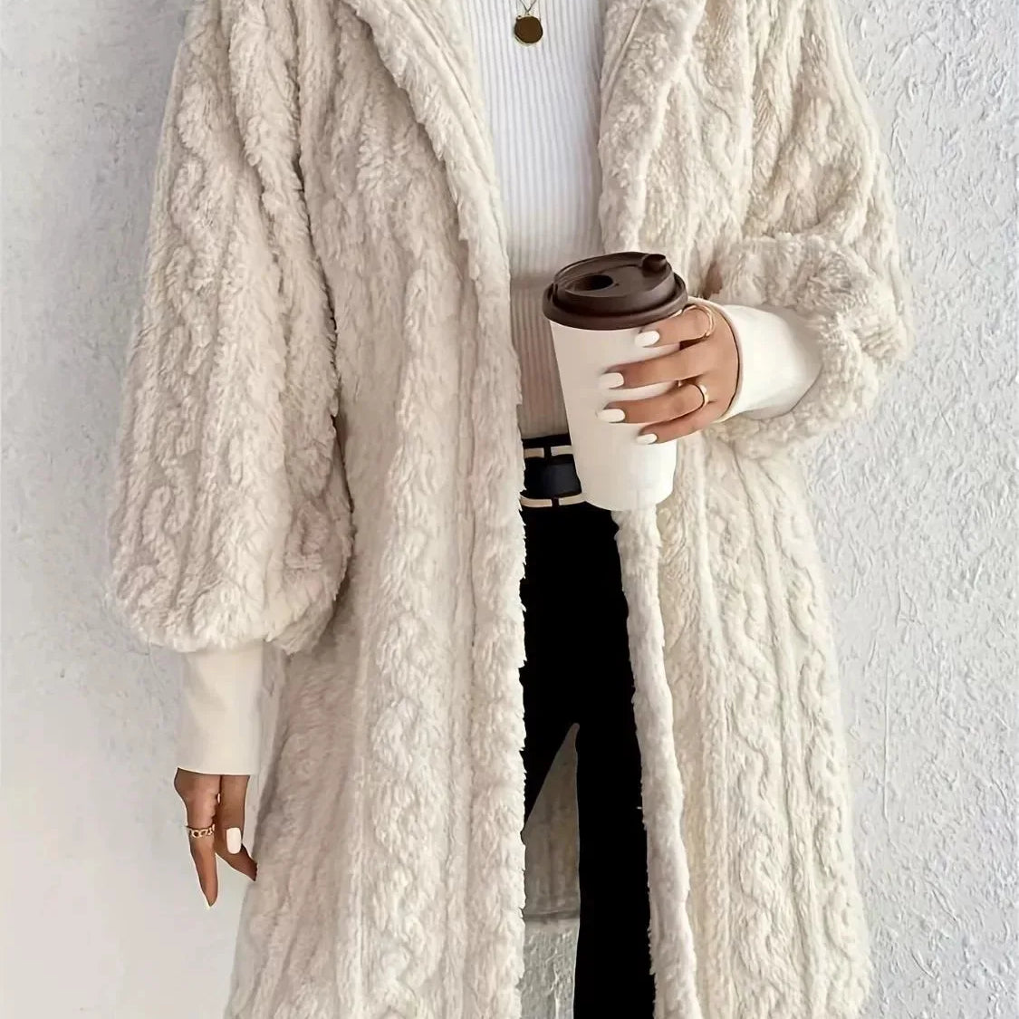 Lady Grace Fleece Hoodie Trench Coat