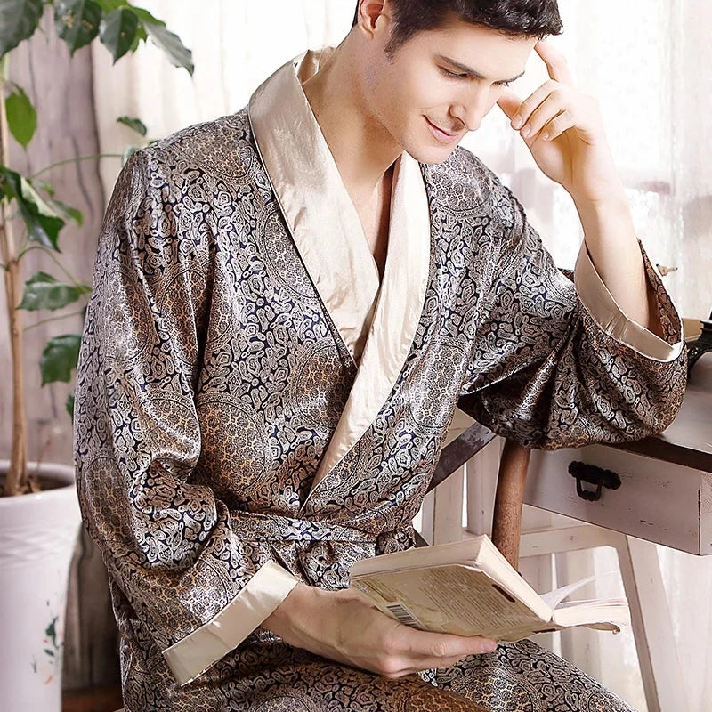 Sir Vincent Gold Satin Kimono Gown