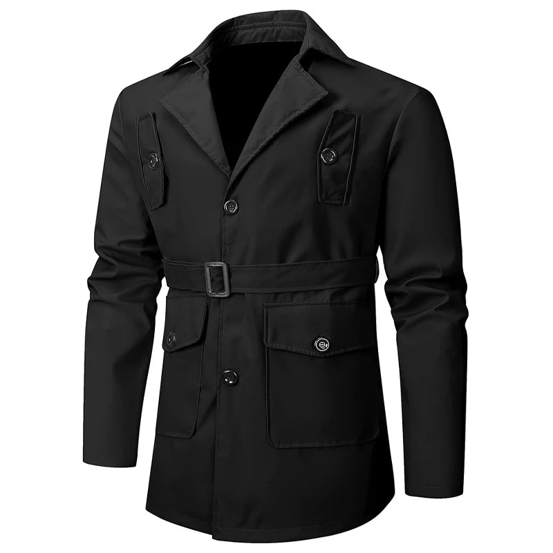 Sir Kingsley Classic Black Windbreaker Trench Coat