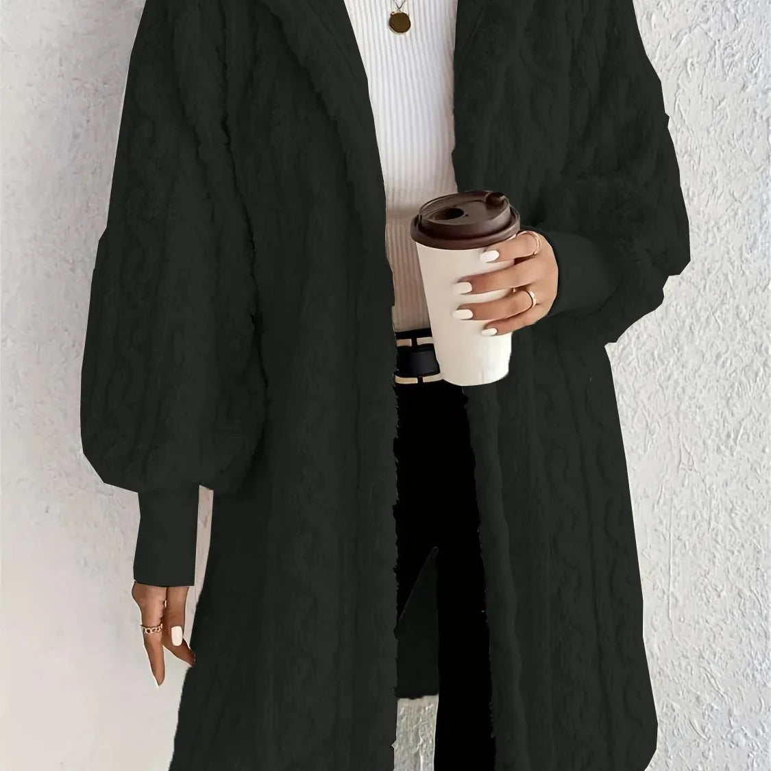 Lady Grace Fleece Hoodie Trench Coat