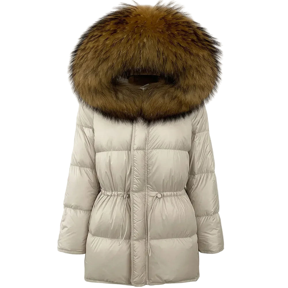 Lady Harper Hooded Natural Raccoon Fur Puffer Jacket