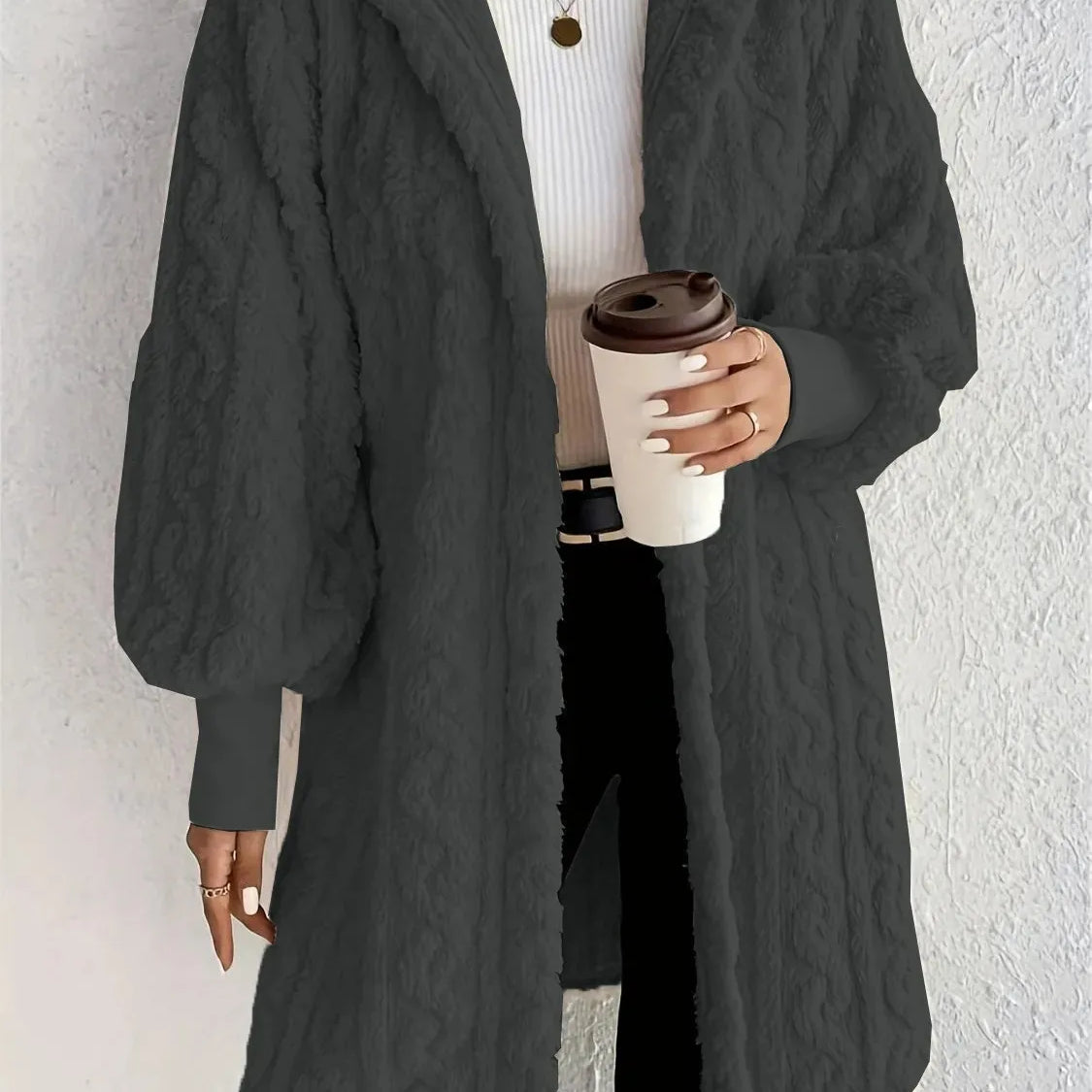 Lady Grace Fleece Hoodie Trench Coat