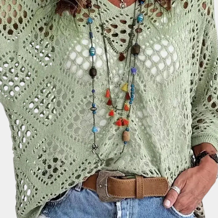 Lady Madeleine Long-Sleeve Cotton Lace Blouse