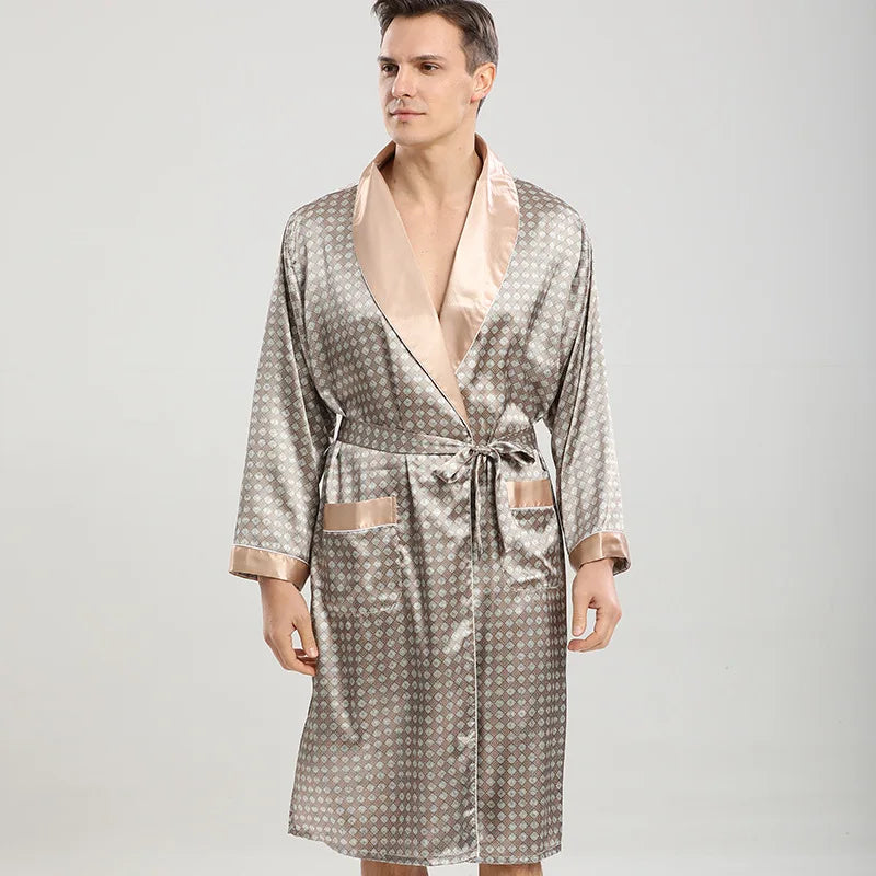 Sir Saul Printed Satin Kimono Gown