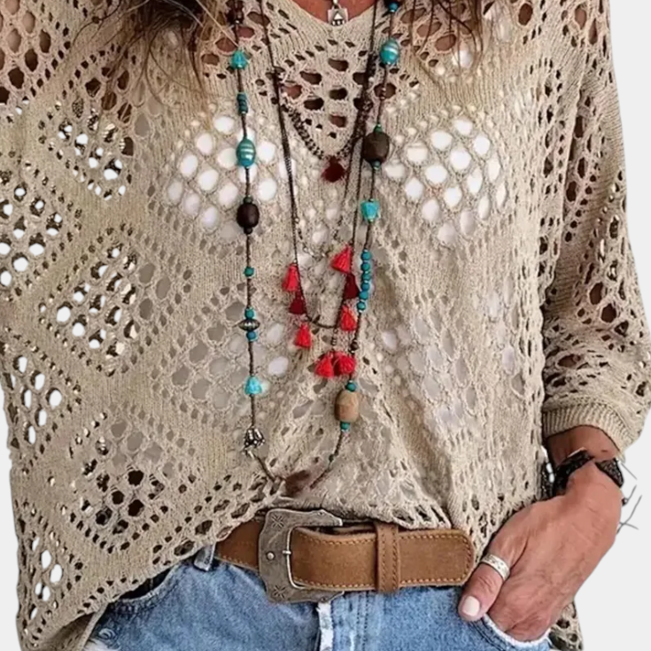 Lady Madeleine Long-Sleeve Cotton Lace Blouse