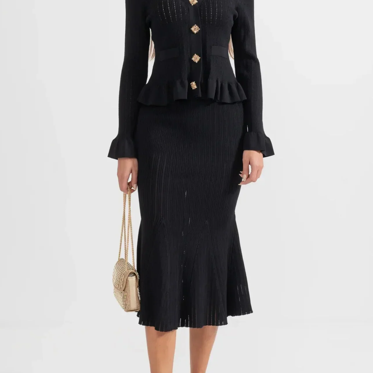 Lady Elsie Refined Knit Midi Dress and Buttoned Top Set