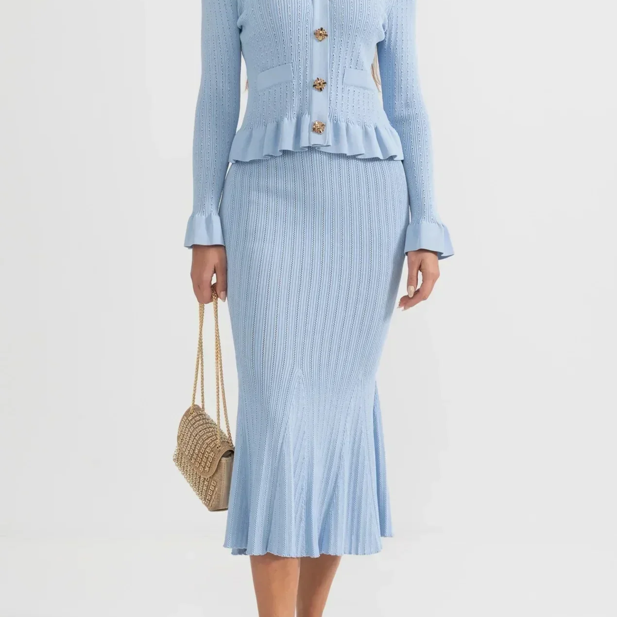 Lady Elsie Refined Knit Midi Dress and Buttoned Top Set