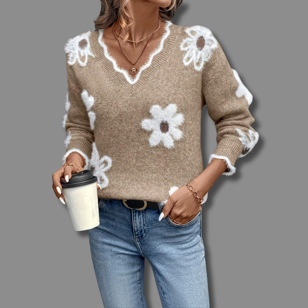 Lady Matilda Elegant V-Neck Floral Jumper