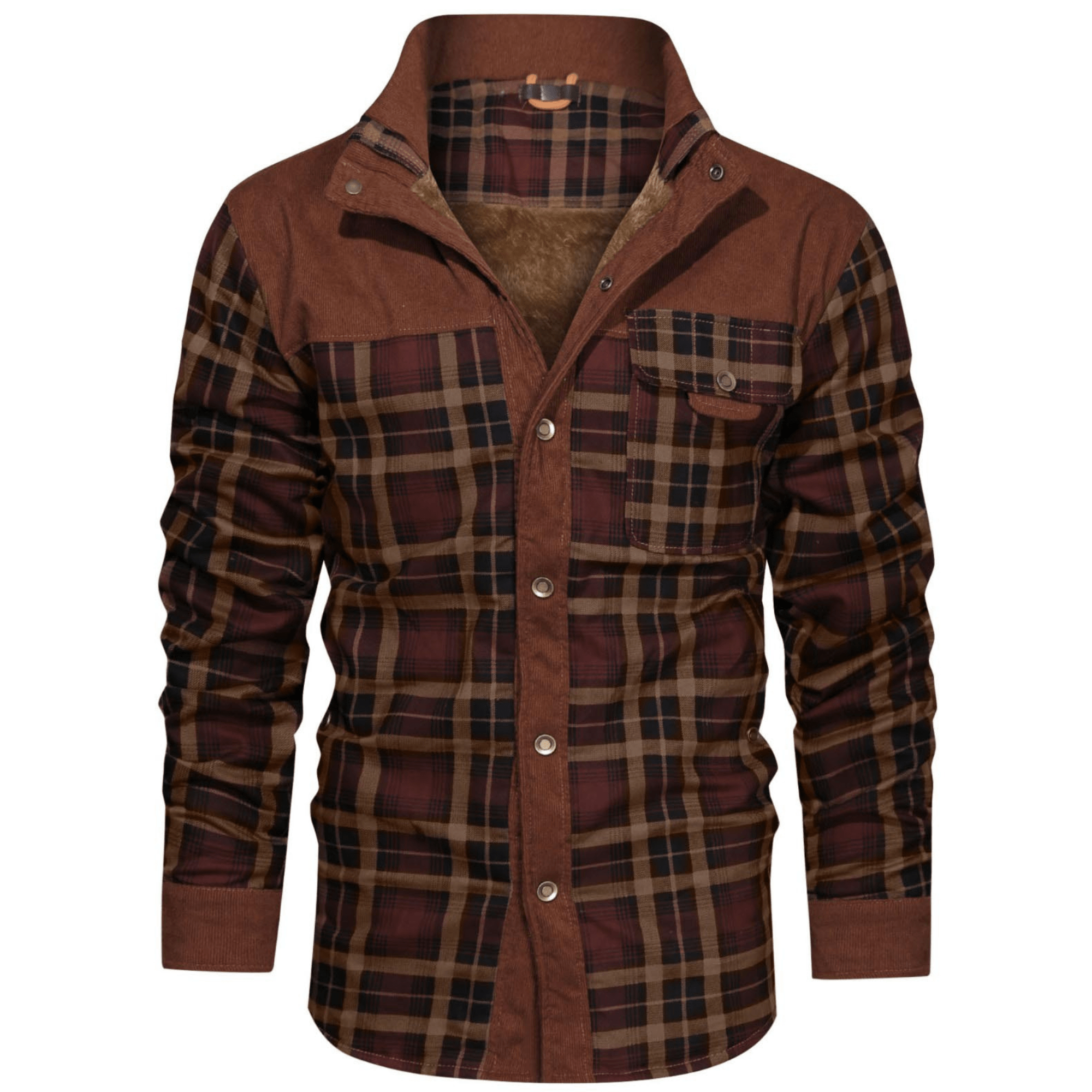 Sir Robert Retro Plaid Reverse Collar Thermal Fleece Jacket