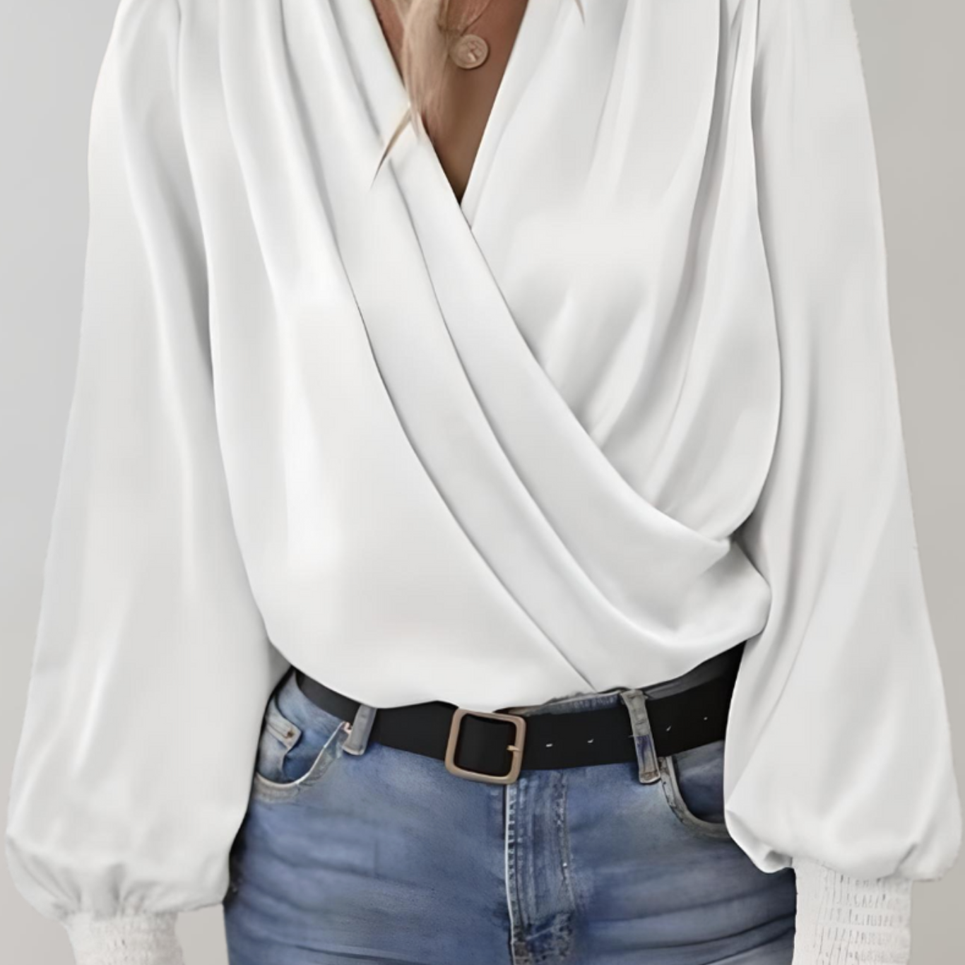 Lady Quinn Elegant Long-Sleeve V-Neck Blouse