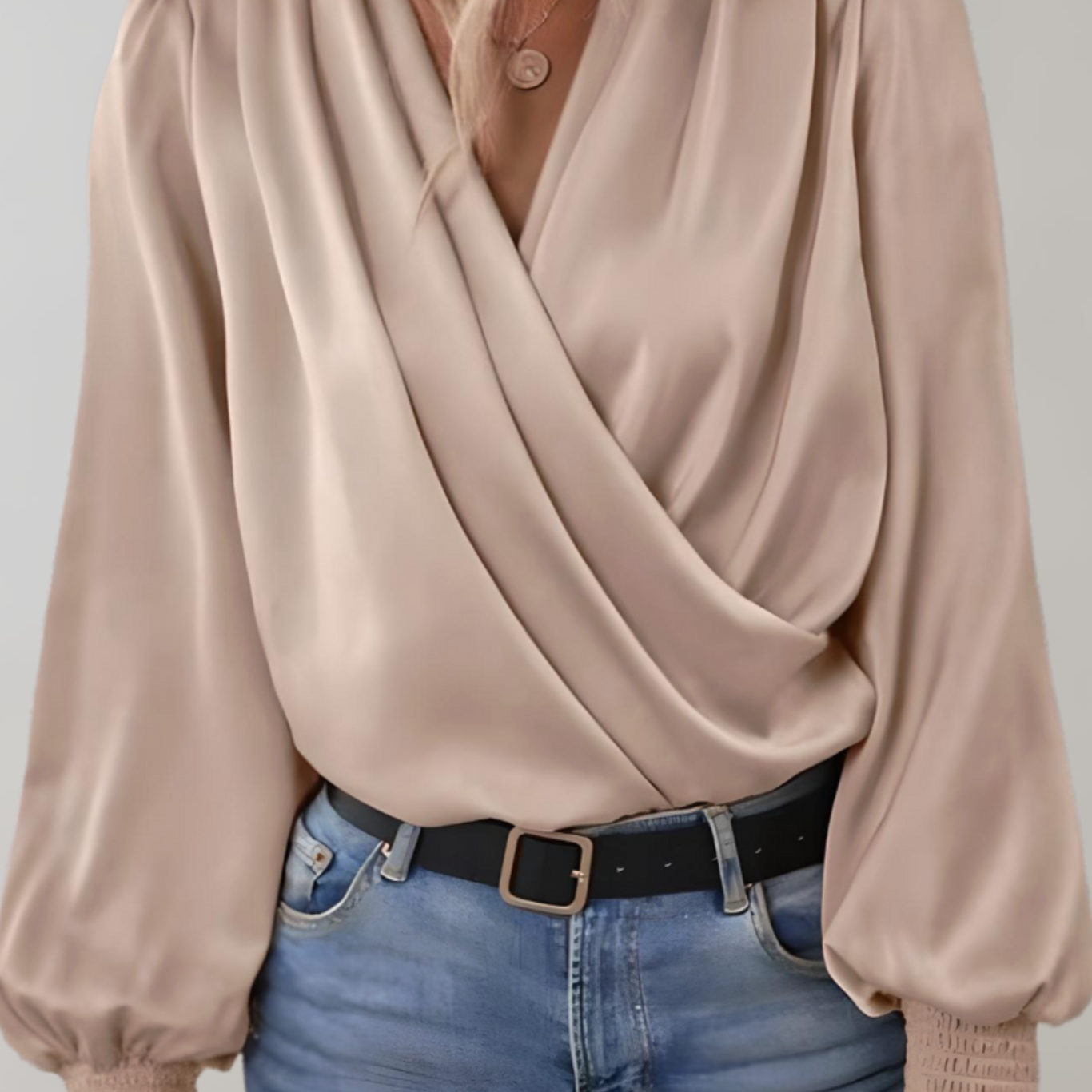 Lady Quinn Elegant Long-Sleeve V-Neck Blouse