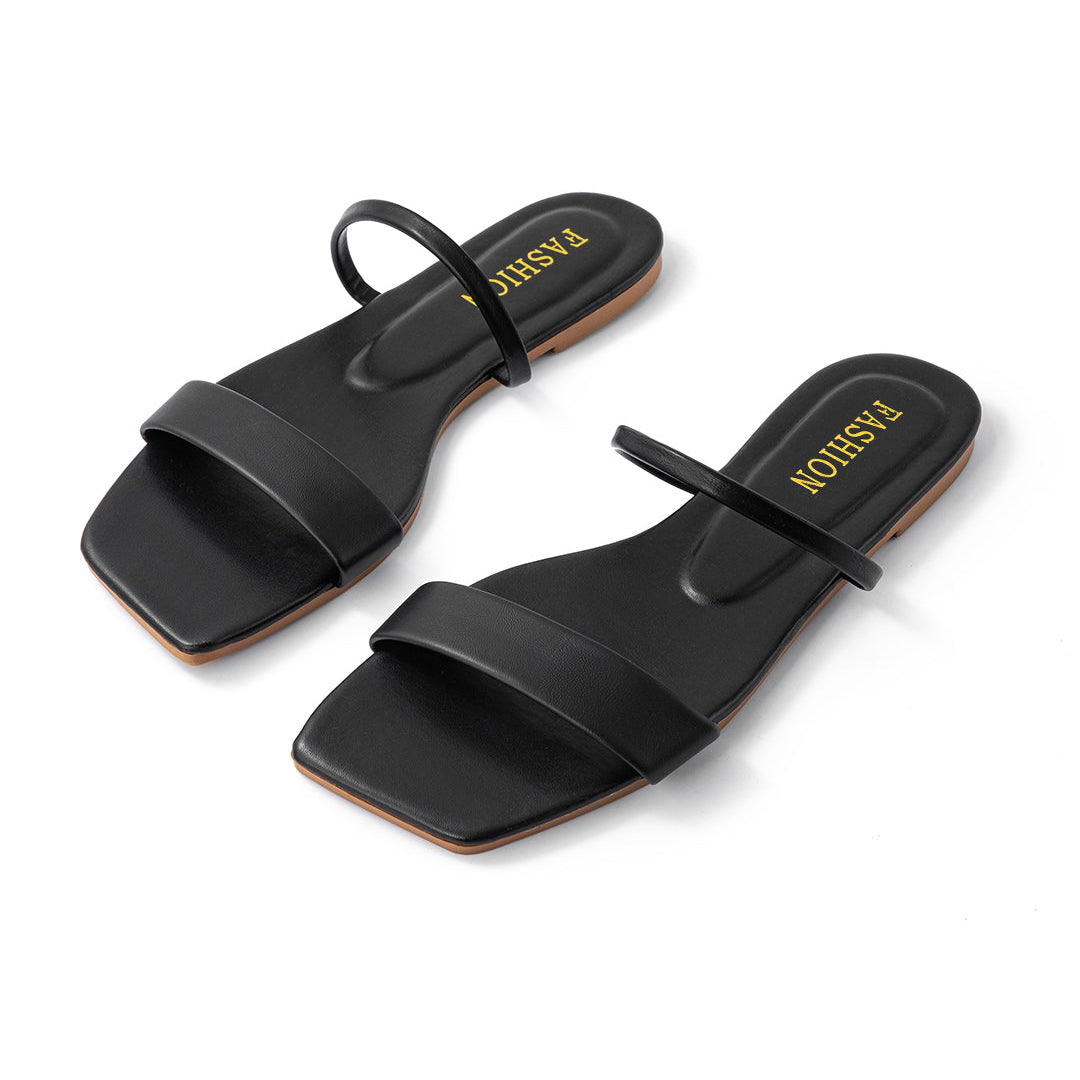 Lady Celestia Basic Square-Toe Flat Sandals