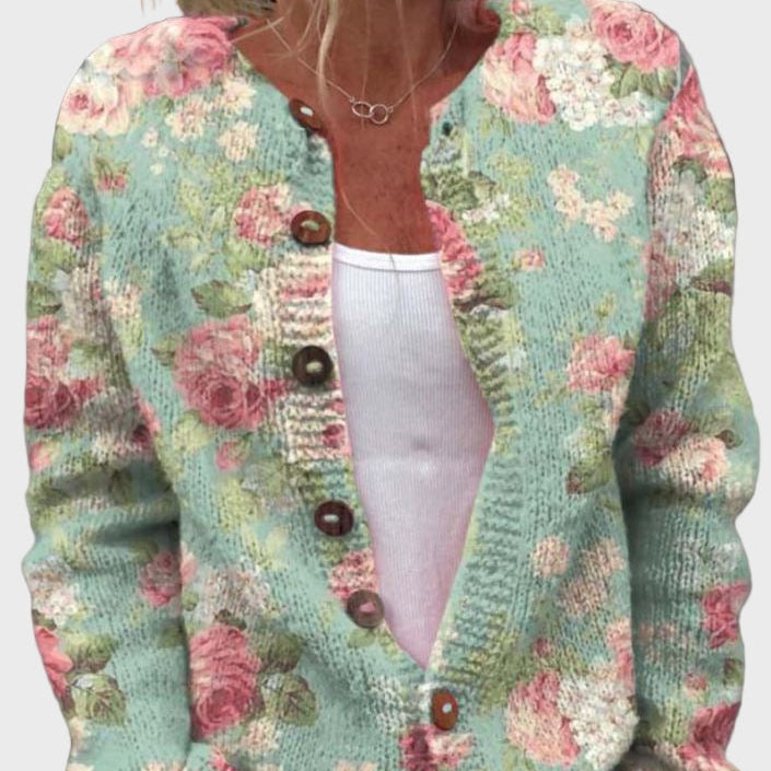 Lady Selene Elegant Knitted Floral Cardigan