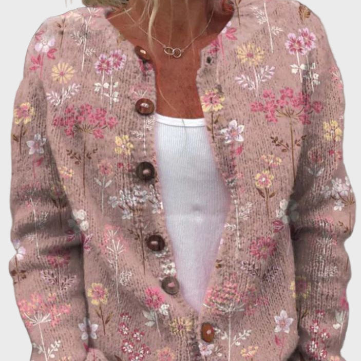 Lady Selene Elegant Knitted Floral Cardigan