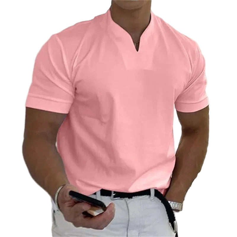 Sir Duke Notched V-Neck Short Sleeve Polo Shirt