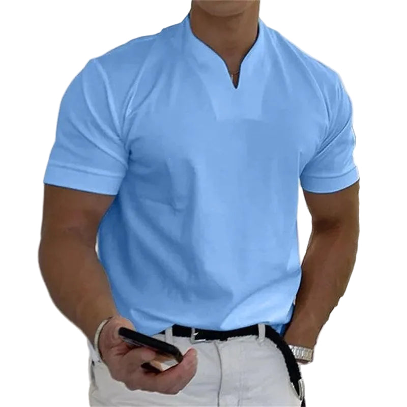 Sir Duke Notched V-Neck Short Sleeve Polo Shirt