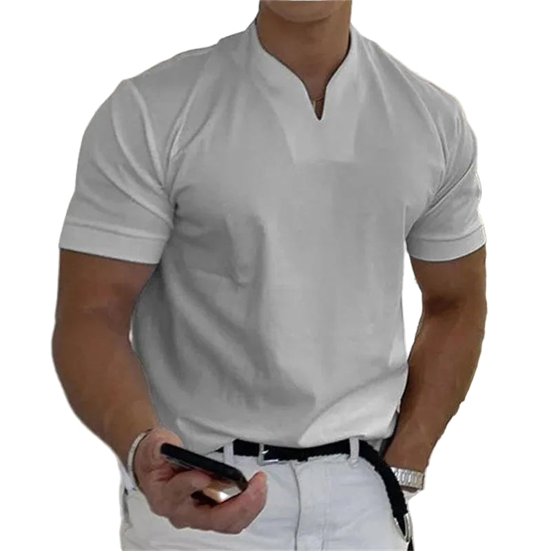 Sir Duke Notched V-Neck Short Sleeve Polo Shirt