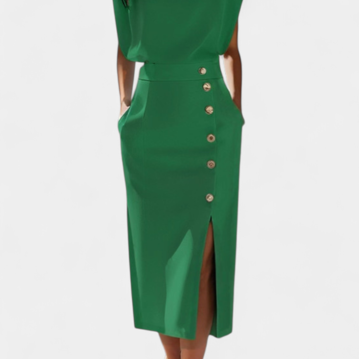 Lady Ivy Long-Sleeved Midi Dress with Decorative Buttons